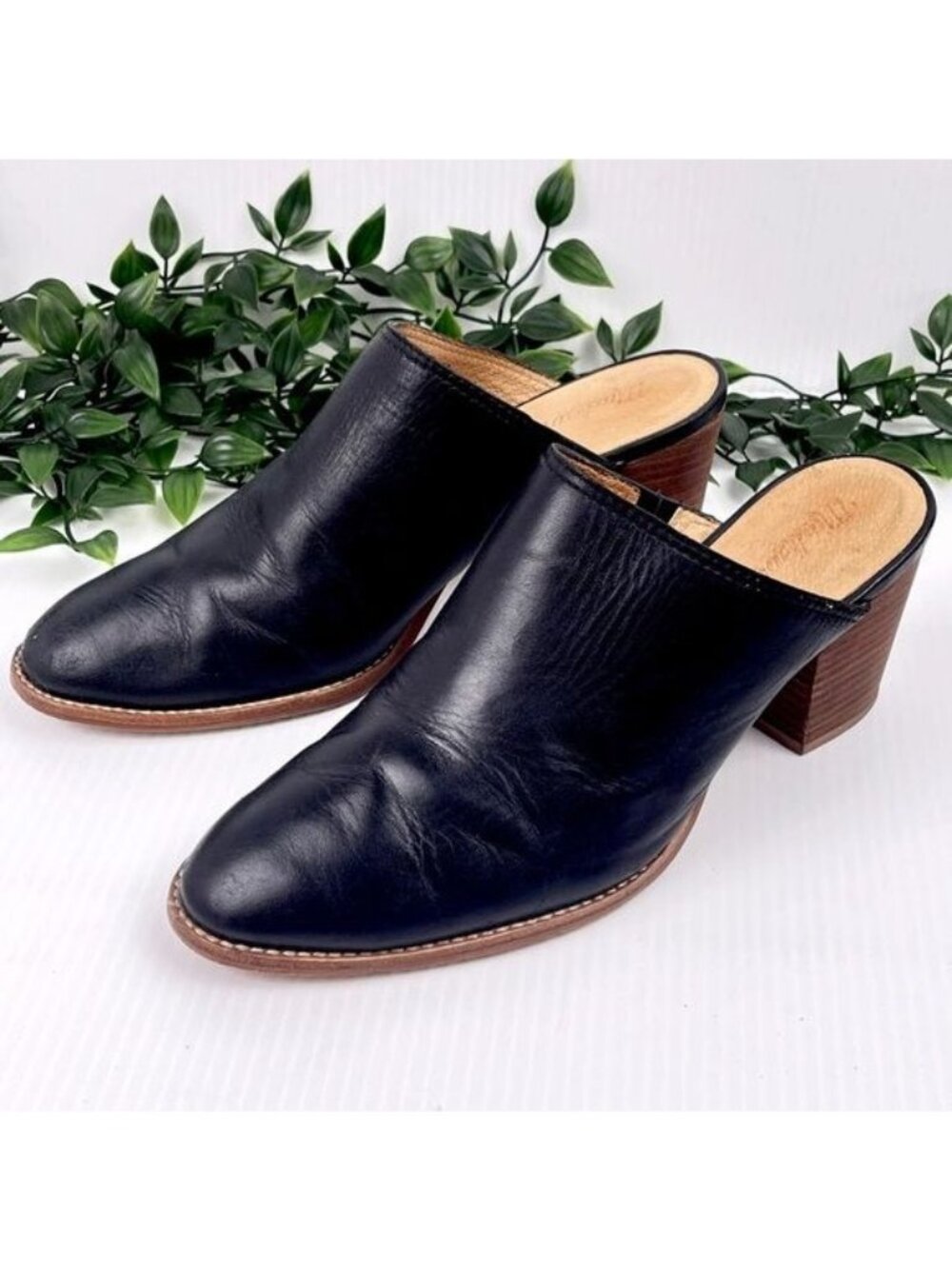 Madewell The Harper Mule stacked heels in true black size 7.5